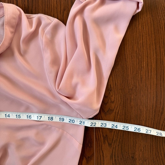 INC Twist Front Roll Cuff Button Down Mixed Media Peach Pink Mauve Blouse Size L - Picture 8 of 9